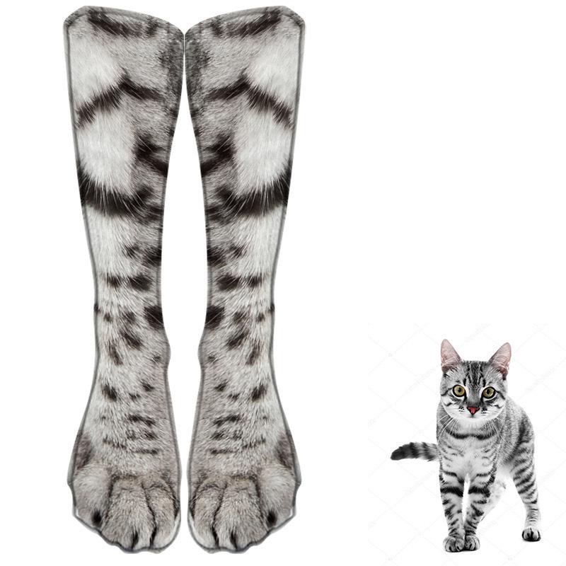 3D Animal Paw Mid-Calf Socks - Cartoon Print, Fun Hoof Design for Adults, Cat & Dog Styles