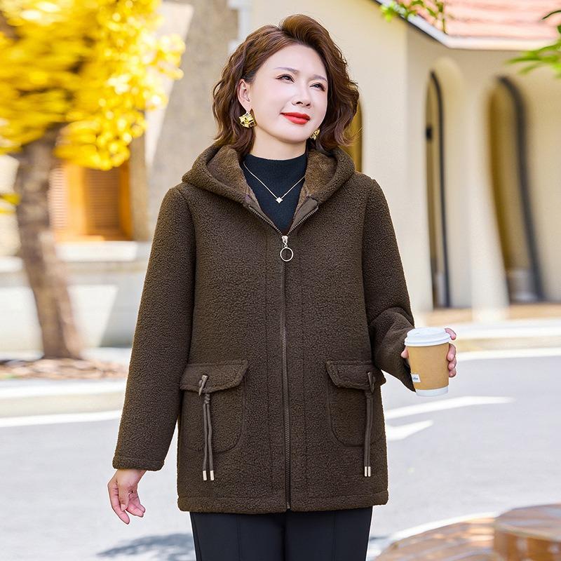 Зимняя новая одежда из бархата для среднего и пожилого возраста, теплая хлопковая одежда, утолщенные зернистые куртки с капюшоном на хлопковой подкладке, женские куртки