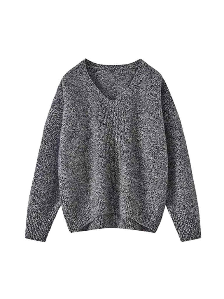 Women's Thickened V-Neck Knit Cardigan Sweater with Floral Yarn