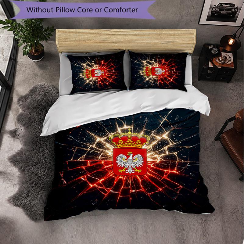 Poland Football Pattern 3 Pieces Bedding Set Soft Microfiber Duvet Cover with Pillow Cases for Bedroom