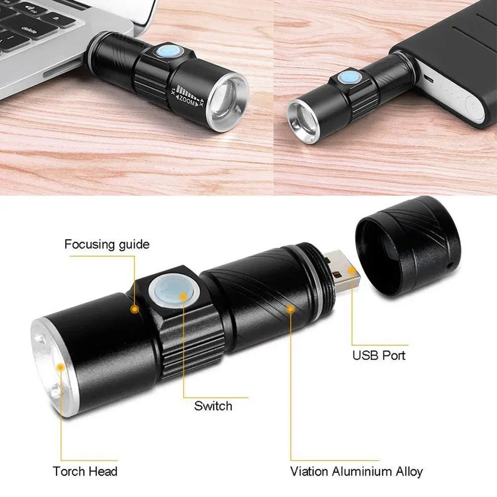 USB Built-in Battery Rechargeable Lasting Flashlight Q5 3 Modes Mini Zoom Light Flash Waterproof Tactical Camping Bike Torch