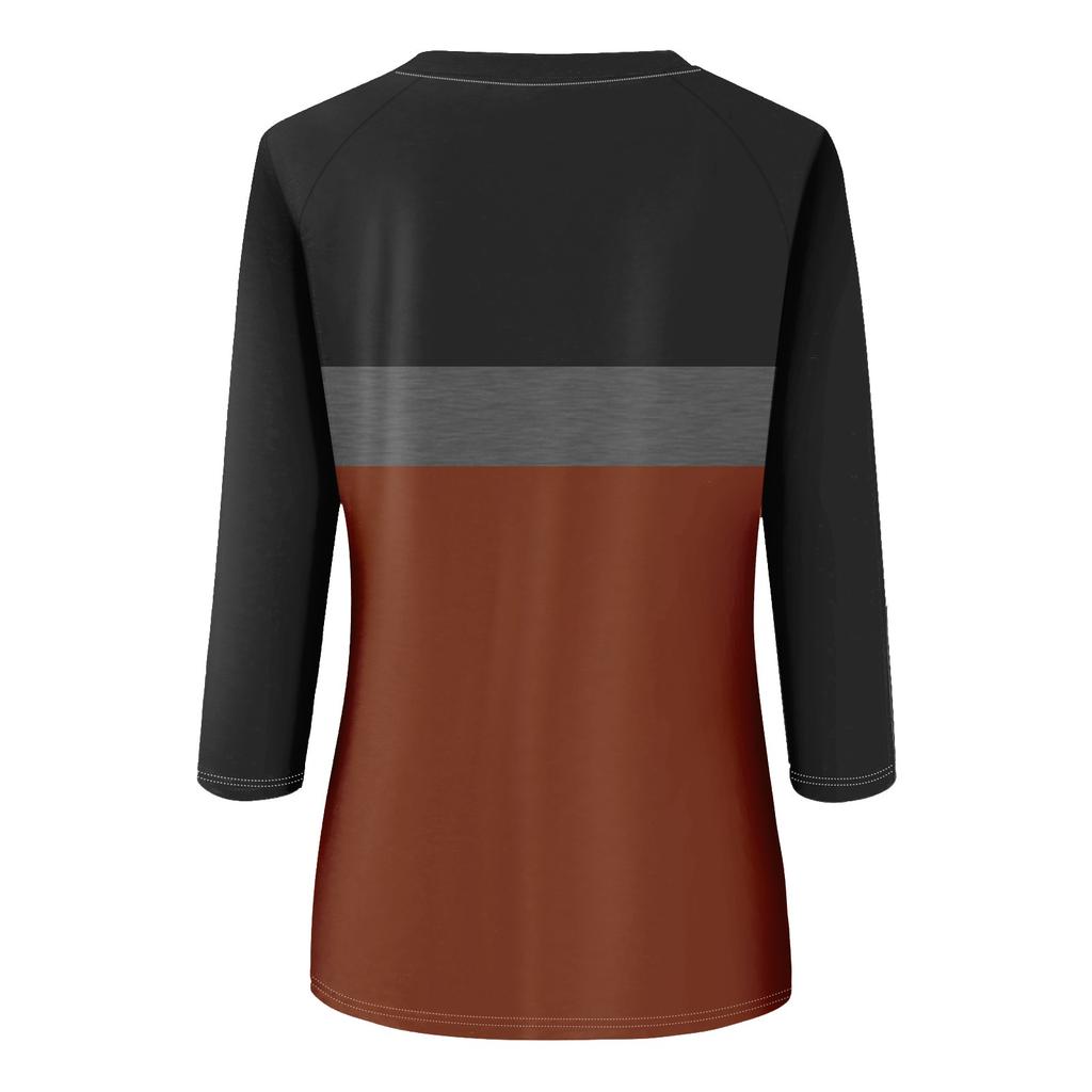 Женская модная повседневная рубашка с круглым вырезом и рукавами 3/4, свободная футболка с принтом, женский топ