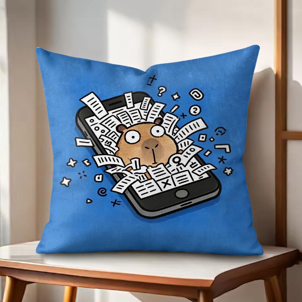 Cute Kapibala Cushion Cover Natural Linen Organic Fabric DoubleSided Printing Couch Pillow Covers Home Decor Gift