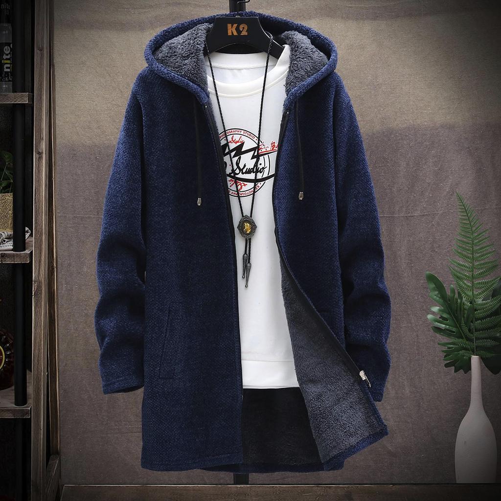 Autumn And Winter Men's Fashion Loose Cardigan Warm Lapel Hooded Jacket Sweater