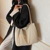 2025 Autumn New Solid Color Women's Shoulder Bag Simple Literary Style Canvas Handbag Large Capacity Shopping Bag