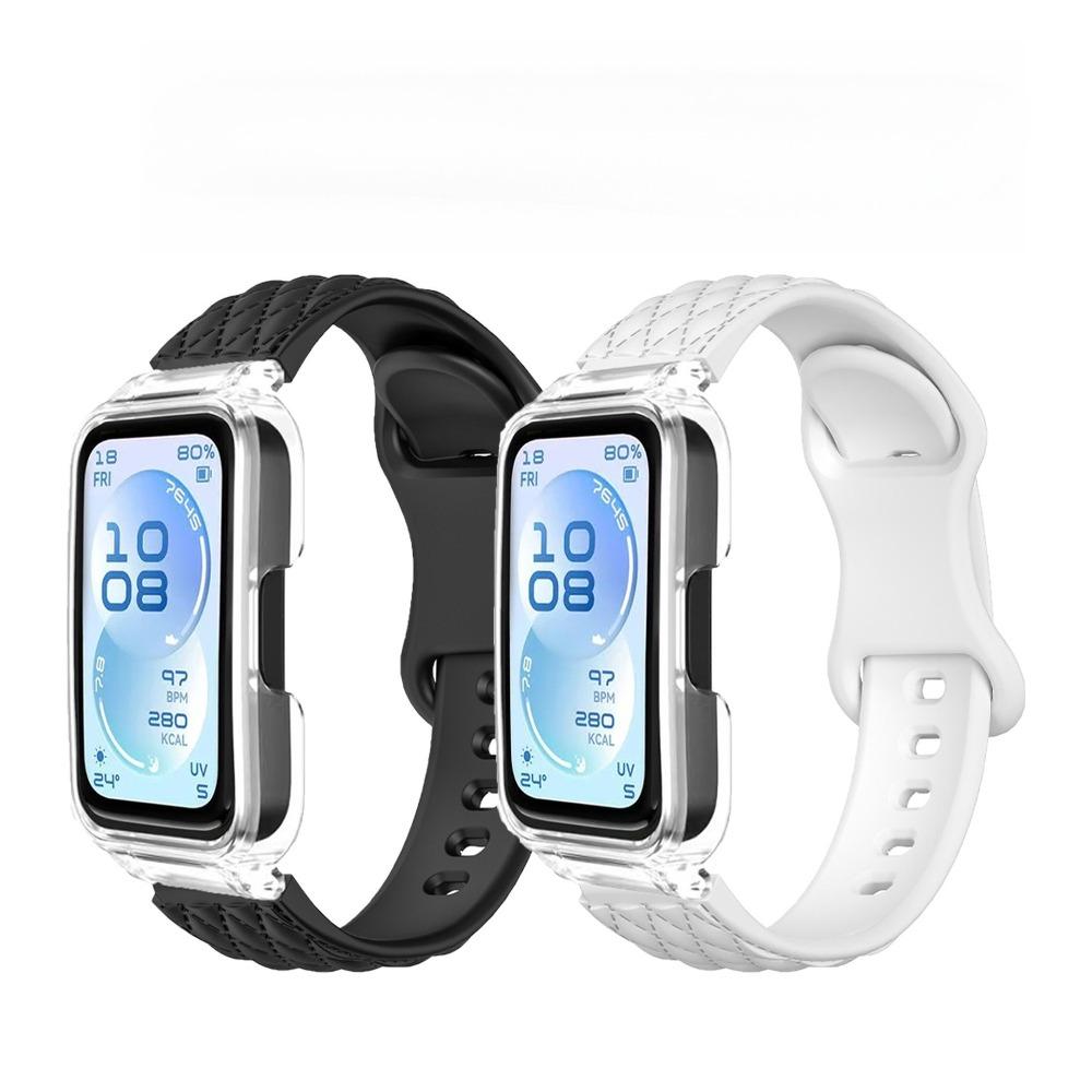 Микроволновый узор Однотонный ремешок + ПК-чехол для Huawei Band 11/11pro Мягкий силиконовый спортивный ремешок для часов для Huawei Band 11/11pro
