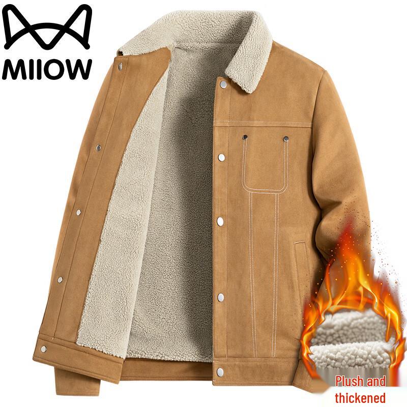 Мужская повседневная куртка Mao Ren из замшеподобного материала с флисовой подкладкой