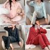 Women Ice Silk Pajamas Set Two-Piece Suit Sleepwear Loungewear Button Down Tops and Trousers Luxurious Simple Nightwear Homewear