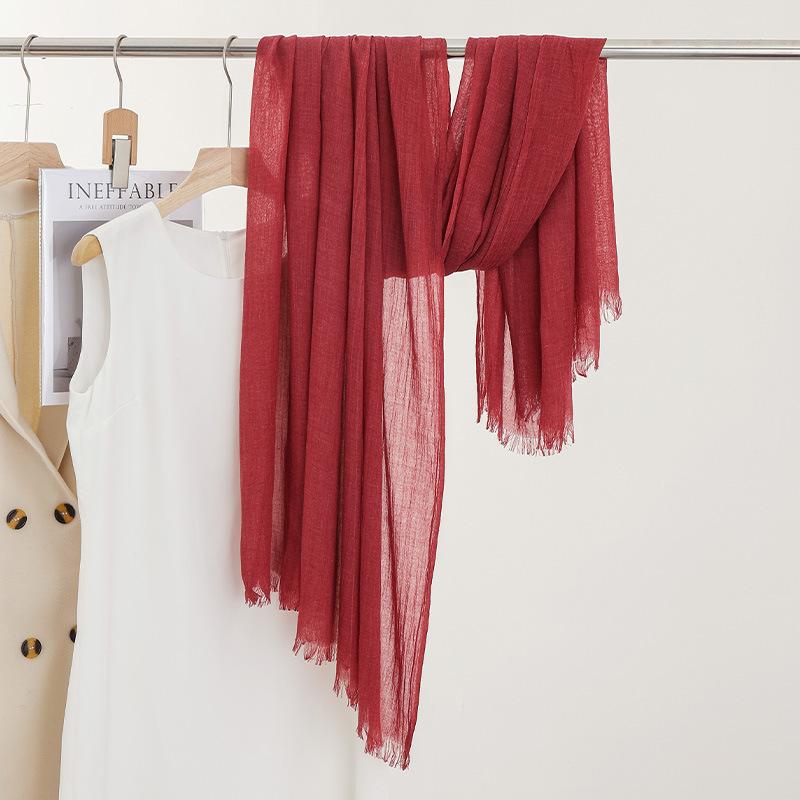 Однотонный тонкий шарф Женская солнцезащитная шаль Однотонный простой Имитация хлопка и льна Шелковый шарф Пряжа высокого класса