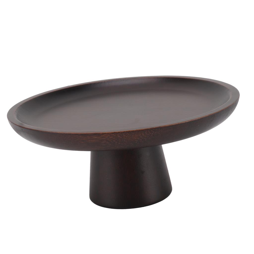 Simple Tall Fruit Plate Household Solid Wood Round High Fruit Cake Tray Tall Fruit Bowl Black