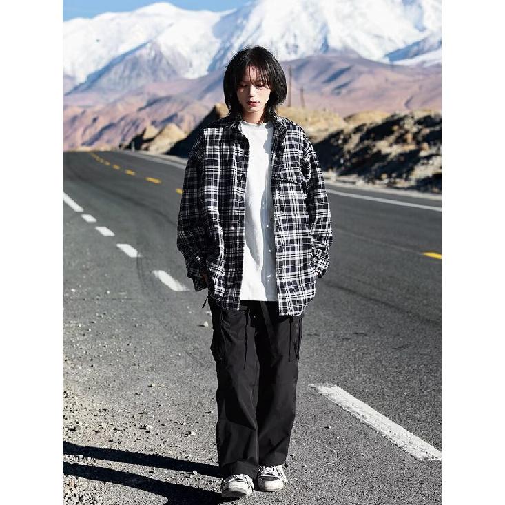 2024 Plaid Long Sleeve Shirt Japanese Hong Kong Style Ins Loose Shirt Boys Summer Trendy Versatile Casual Coat