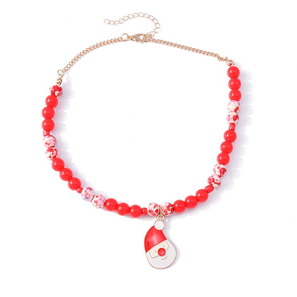 Новое модное красное ожерелье-чокер с бусинами в виде Санта-Клауса