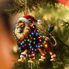 Christmas Ornament Flat 2D Acrylic Lion Wearing Santa Hat Charm Christmas Hanging Ornament with Rope