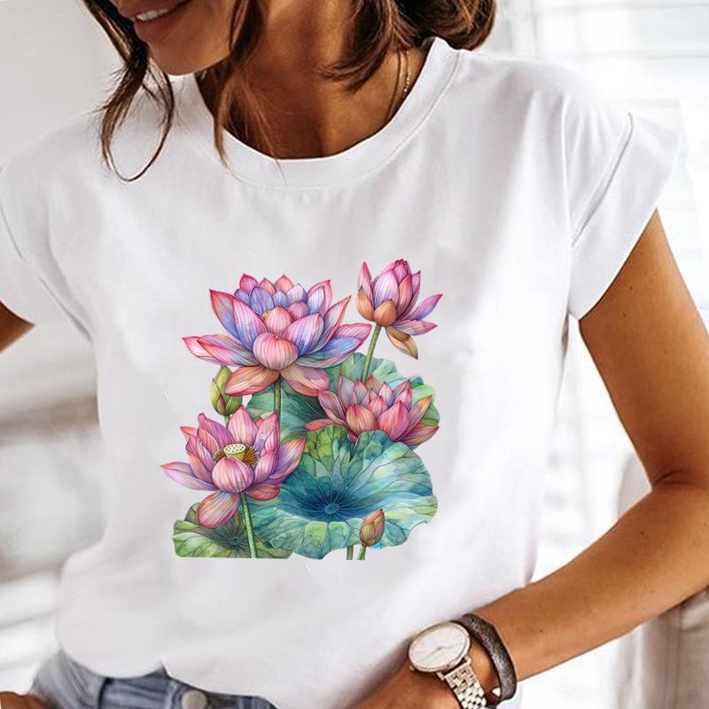 (Азиатский размер) Повседневная футболка с принтом в виде милого цветка в стиле 90-х, футболка с коротким рукавом, модная женская одежда, женские футболки с круглым вырезом и графическим принтом