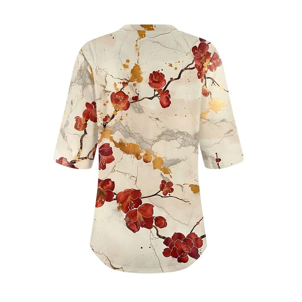 Shirts For Women Trendy V Neck T Shirts Casual Printed Blouse Half Sleeve Tops For Women