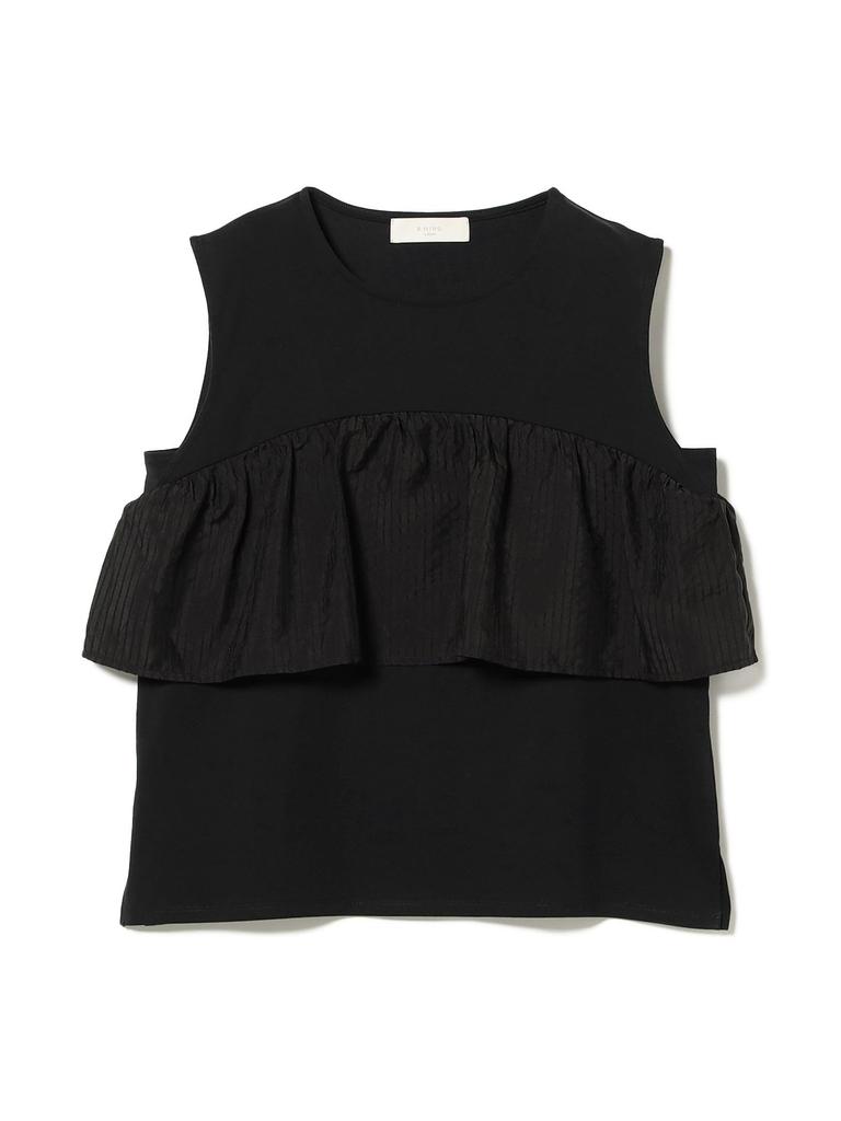 LIFE STORE by BEAMS TEE Mixed Material Ruffle Top Black Free BMING S/S Women's
