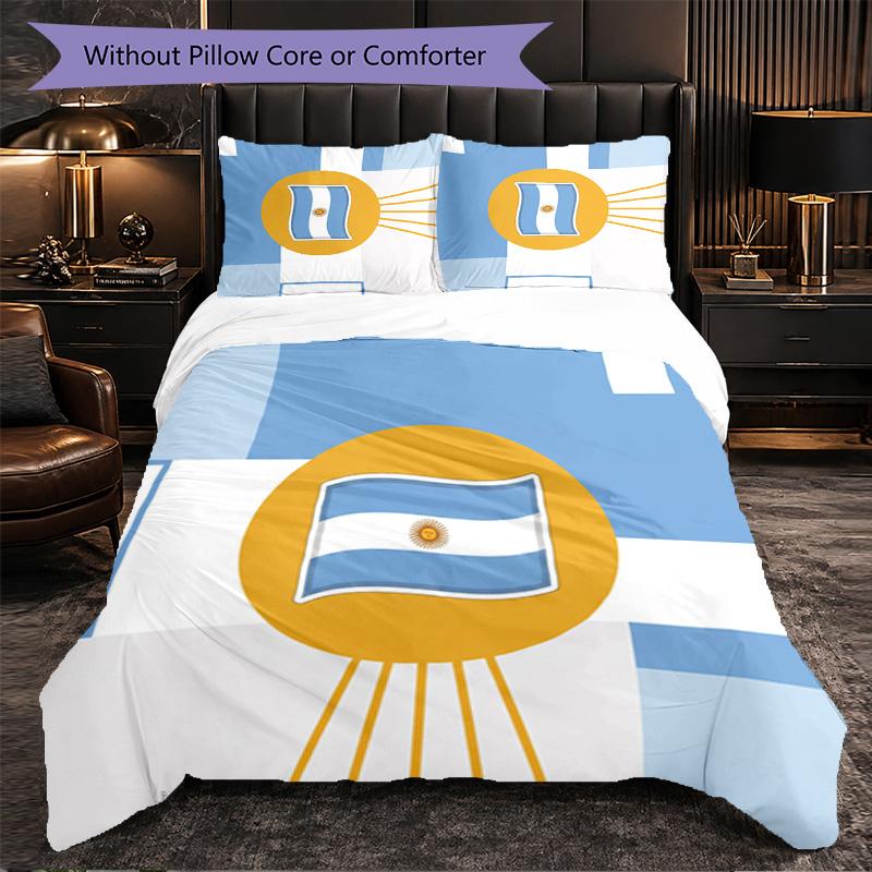 Argentina Football Pattern 3 Pieces Bedding Set Soft Microfiber Duvet Cover with Pillow Cases for Bedroom