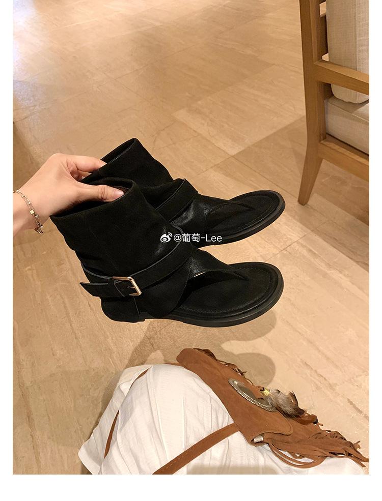 Версия из коровьей кожи~ Виноградная матерь-палец короткие кожаные крутые ботинки женские носят Римские модные крошки круглая голова плоские сандалии