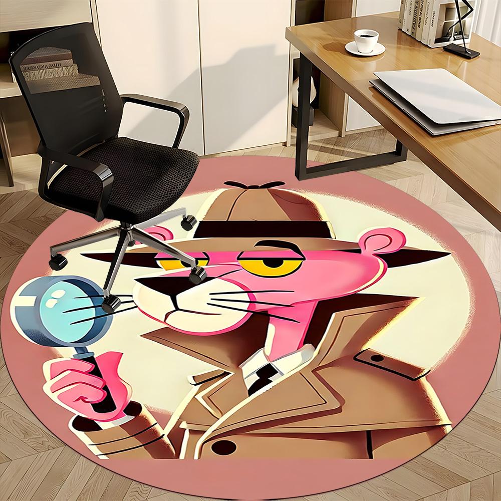 1pc Pink Panther Detective Office Round Area Rug, Under Office Chairs Bedroom Living Room Home Decor a1022326