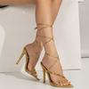 Cross Wrap Straps Gold Sandals Women High Heels Pumps Stiletto Pointed Toe Pu Leather Slingback Dress Party Banquet Shoes