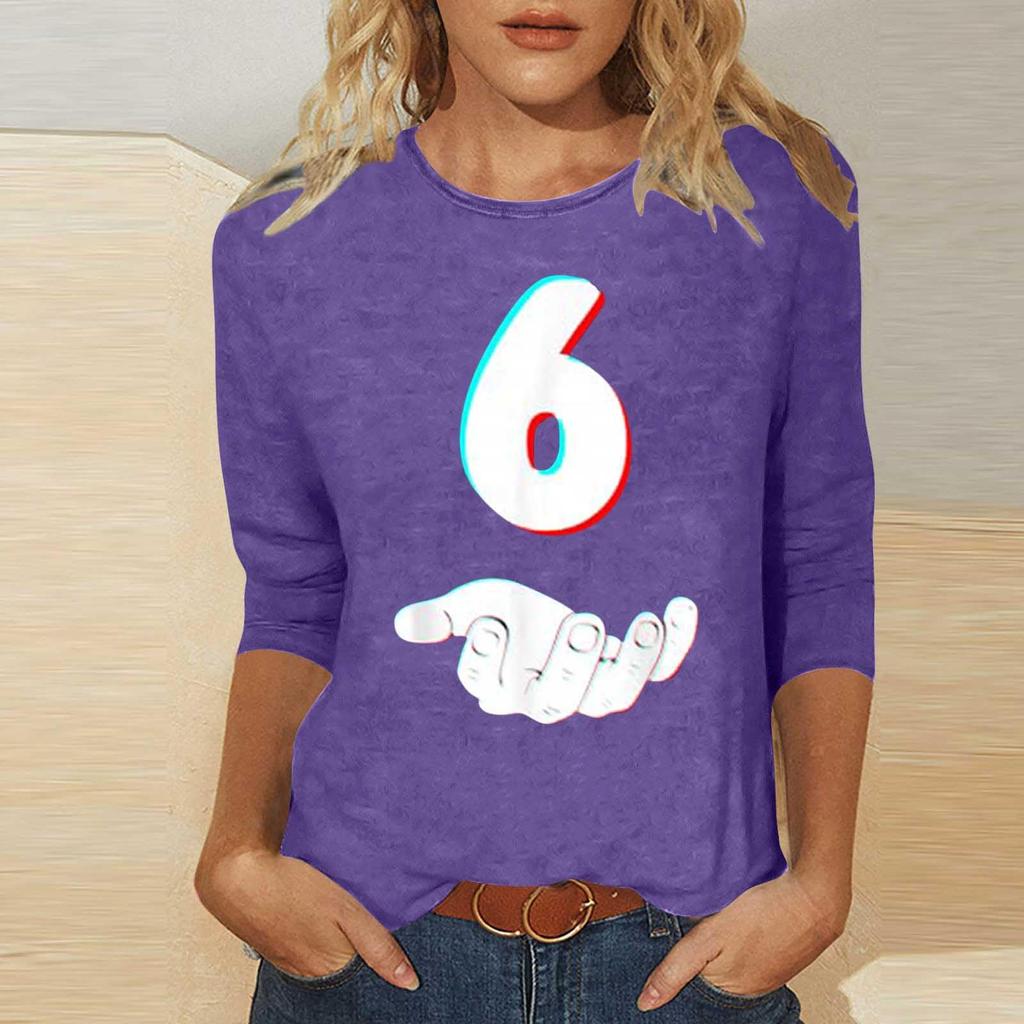 Women's Casual, Stylish, Sexy, Comfortable Round Neck Three-Quarter Sleeve Top