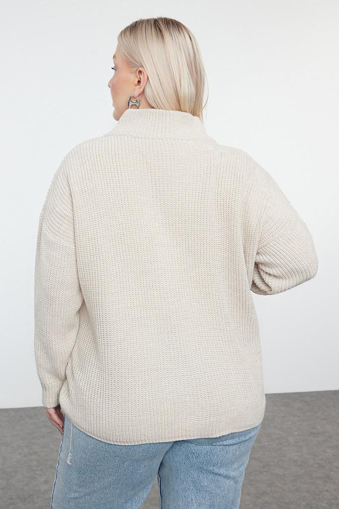 Women's Elegance Style Plus Size Sweater Stone Zipper Collar Knitwear Sweater