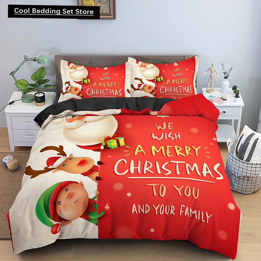 3D Merry Christmas King Queen Комплект постельного белья для детей с рисунком Санта-Клауса, снеговика, оленя, покрывало для пододеяльника, рождественское покрывало из полиэстера