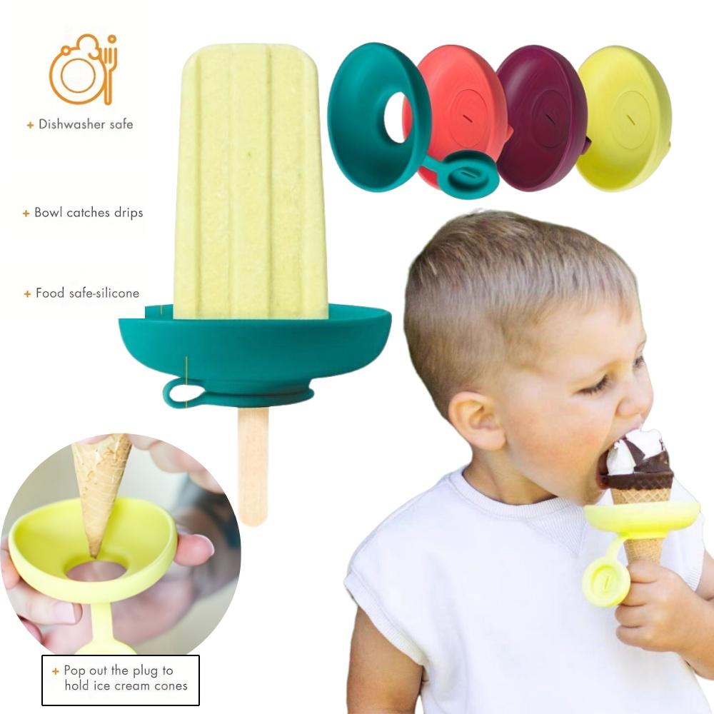 Silicone Ice Cream Holder Stand Summer Popsicle Holder Leak-Proof Support Drip Guard for Children's Ice Pop On-The-Go Snack Tray