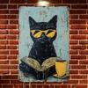 Винтажная кошка в очках Книга Металлический плакат Настенное искусство для дома Кафе Бара Гаража