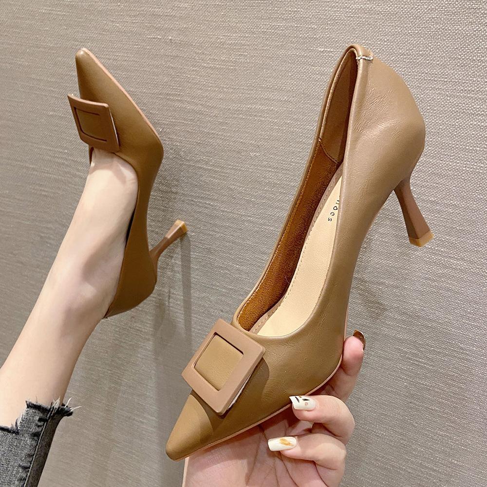 Square Buckle Shoes Women  Spring New Pointed Toe Stiletto High Heels Women Korean Version Professional Commuting Women's Shoes