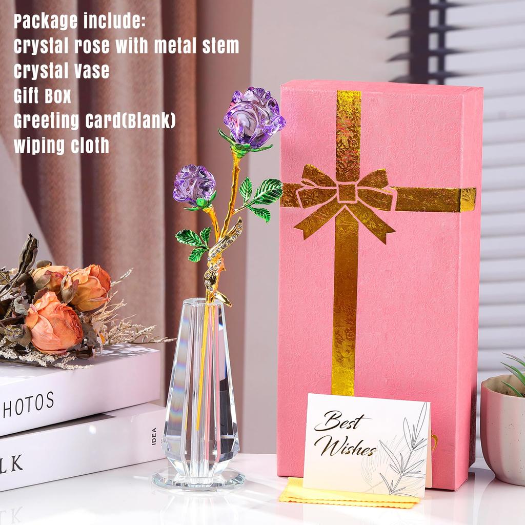Фигурка фиолетовой розы из хрусталя K9 для фиолетовой розы в качестве романтического или дневного подарка для нее или для подруг, неувядающая ваза, день рождения, День святого Валентина,