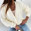 Autumn and Winter New Fashion Yellow Women's Casual Sweater Jacket, V-neck Button Twist Knitted Cardigan Women's Purple Elegant 6353#