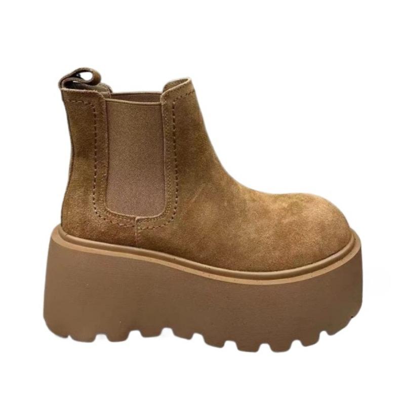 Ботильоны на платформе из замши и ботинок для снега, женские зимние теплые хлопковые туфли на высоком каблуке 2025 года, трендовые модные ботинки для ходьбы в стиле Челси, женские ботинки