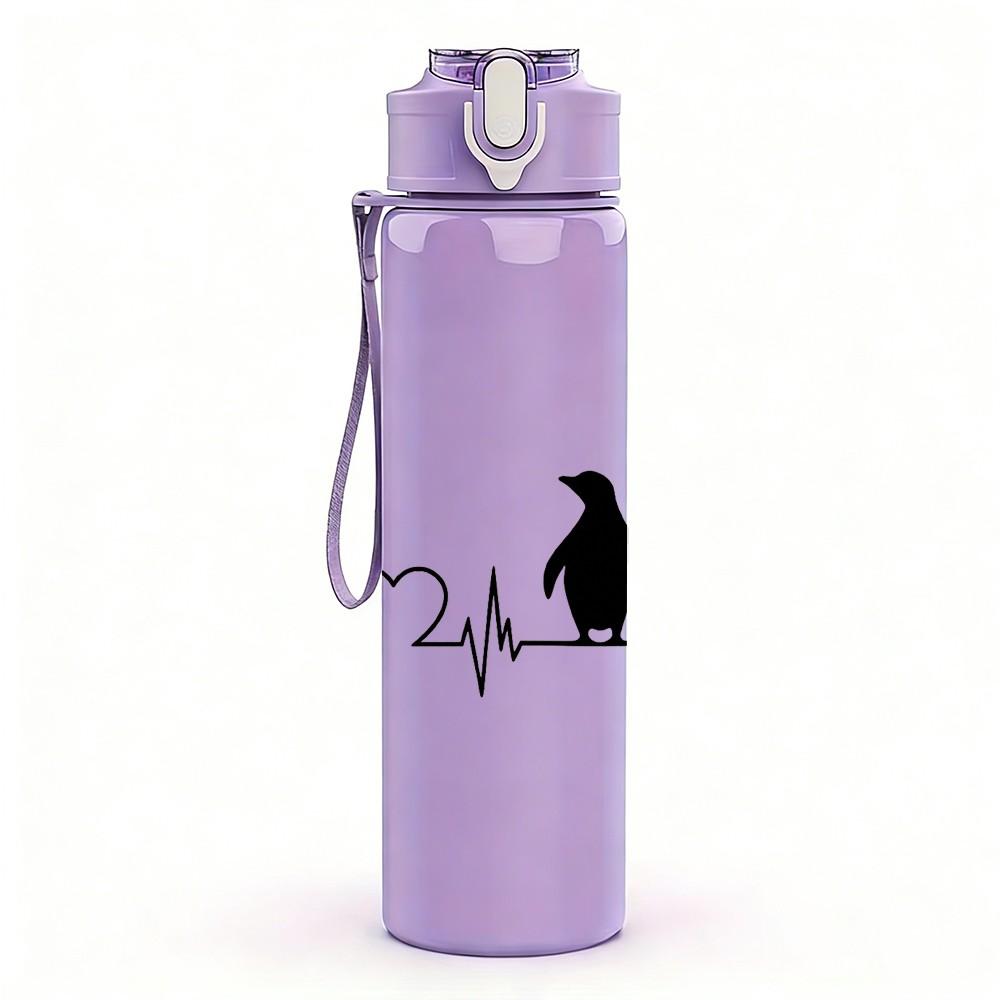 1PC Bird Heartbeat Line Art Print 750ml Color Plastic Sports Water Bottle Leakproof Flip Straw Lid Suitable for Sports Office Home Use