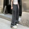 Повседневные брюки женские летние винтажные спортивные штаны с высокой талией серые широкие брюки с прямыми ногами