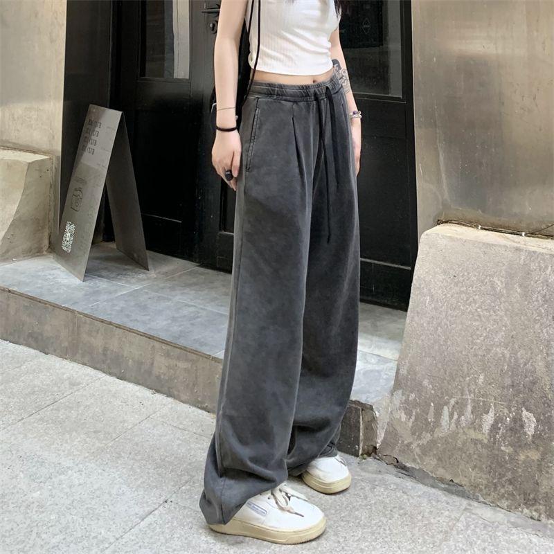 Повседневные брюки женские летние винтажные спортивные штаны с высокой талией серые широкие брюки с прямыми ногами