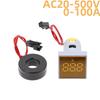 22MM 0-100A Digital Ammeter Current Meter/Voltage Meters Indicator Led Lamp Square Signal Light AC20-500V