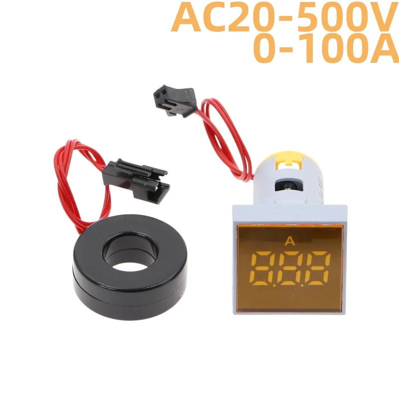 22MM 0-100A Digital Ammeter Current Meter/Voltage Meters Indicator Led Lamp Square Signal Light AC20-500V
