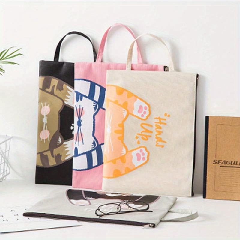 1 шт. креативная портативная мультяшная милая сумка для документов с изображением кота на молнии для школы, офиса, канцелярских принадлежностей