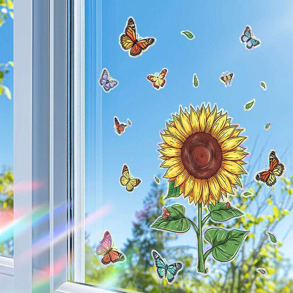 Rainbow Prisms Sun Flower Decals Colorful Glass Static Sticker Sun Catcher Window Stickers  Office