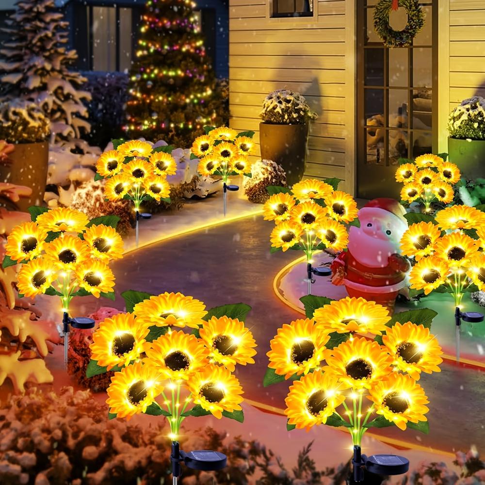 Садовый солнечный светильник зеленый кожаный столб со светом большая голова подсолнух 6 головок солнечное питание с автоматическим выключателем индукция садовое украшение