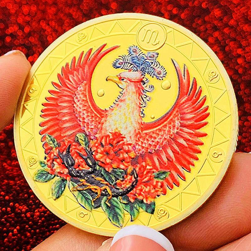 Twelve zodiac signs, color printing, Scorpio, gold-plated color printing commemorative medal, Gemini of love, decorative gold coin, Libra coin