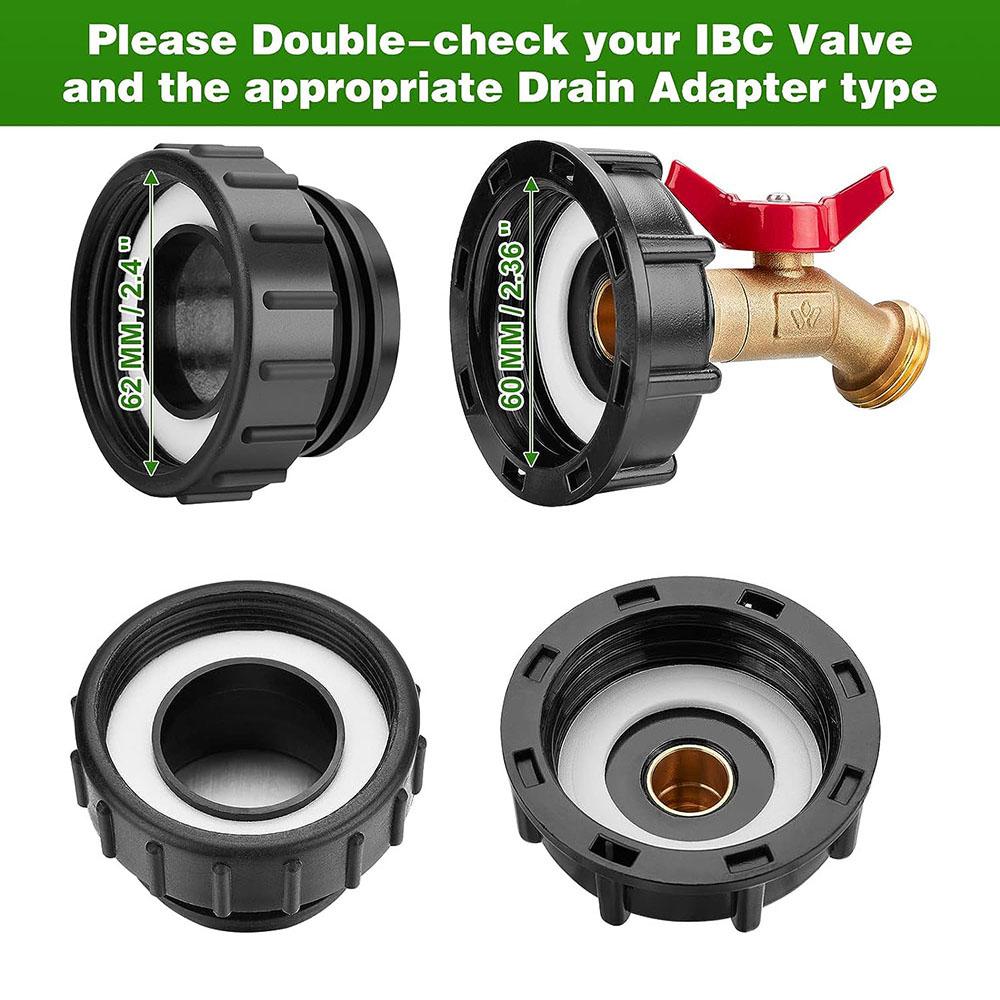 2.44" Fine Thread Adapter for 275-330 Gallon IBC Tote Tank + 2.36" Coarse Thread