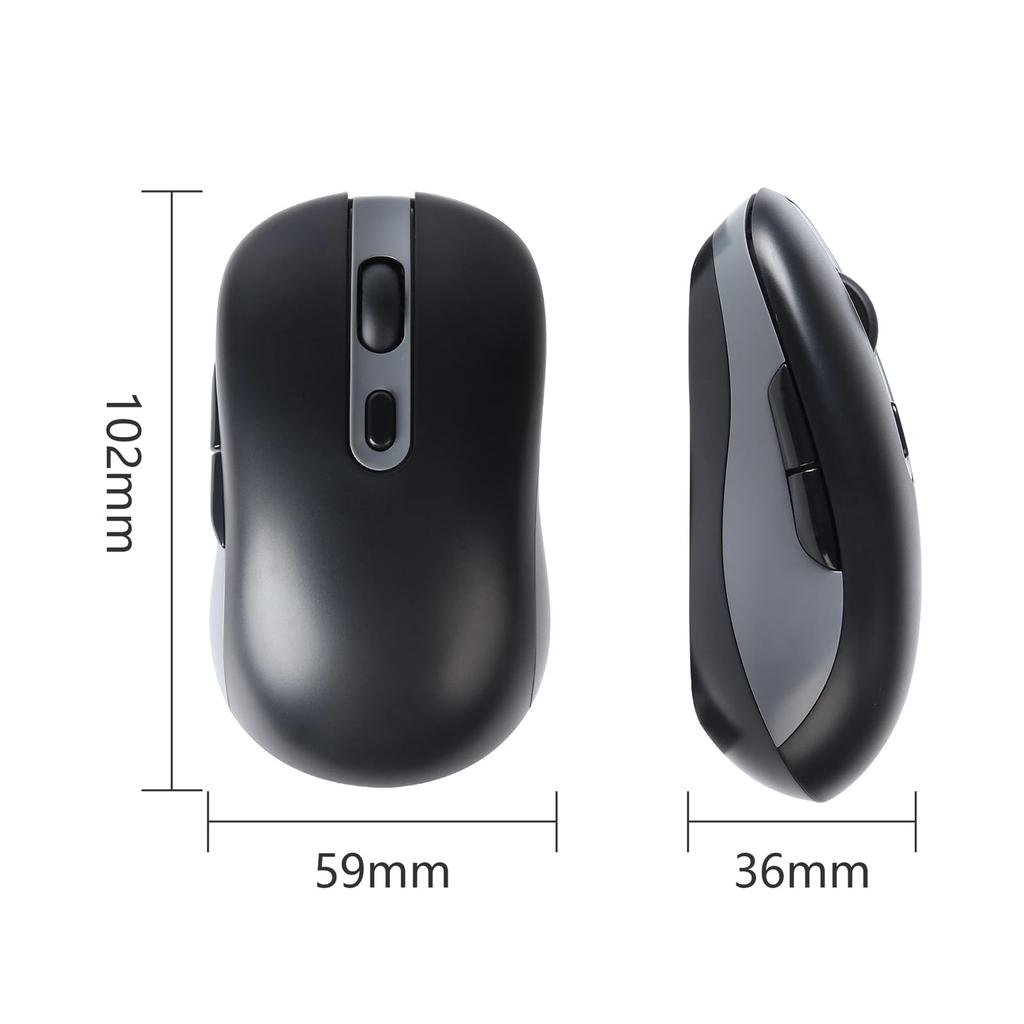 USB Wireless Bluetooth 6 Compatible with Android and Black 2.4GHz 5.0 Mouse, 3-Device Connection, Buttons, Quiet, Rechargeable, Compact, Portable,