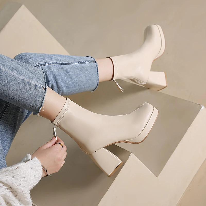 Fashion Plus Size 43 Women Victorian Ankle Boots Leather Lace Heel Shoes for Women Lace Up Spliced Fashion Ladies High Heels Woman Boots