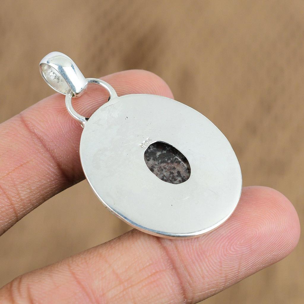 Easter Deal Oval Natural Coconut Jasper Sterling Silver Anniversary Wife Pendant