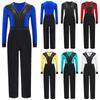 Boys Color Block Latin Dance Jumpsuit Figure Skating Costume V Neck Long Sleeve Full Body Leotard