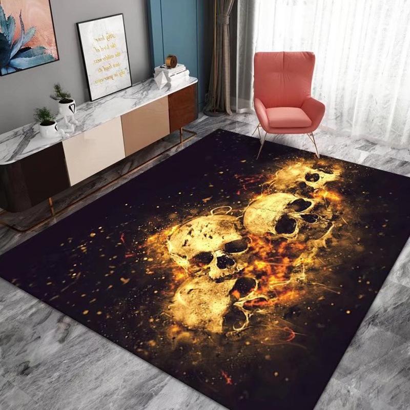 Halloween Crystal Velvet Horror Pumpkin Carpet Living Room Coffee Table Mat Bedroom Bed Blanket Bathroom Non-Slip Mat