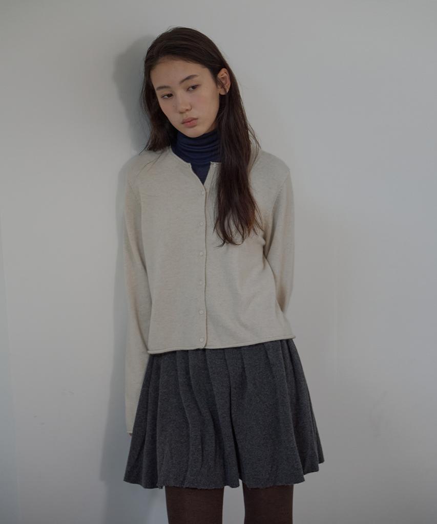 Button Pleats Wool Mini Skirt (Charcoal)