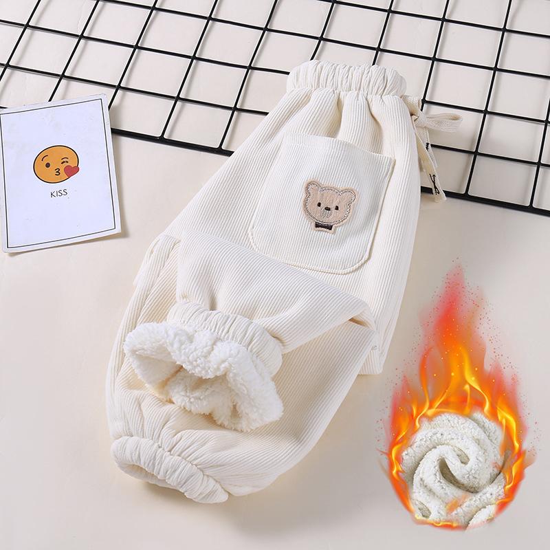 Детские теплые брюки осень-зима для девочек утепленные брюки для маленьких мальчиков с милым принтом медведя детские повседневные шаровары